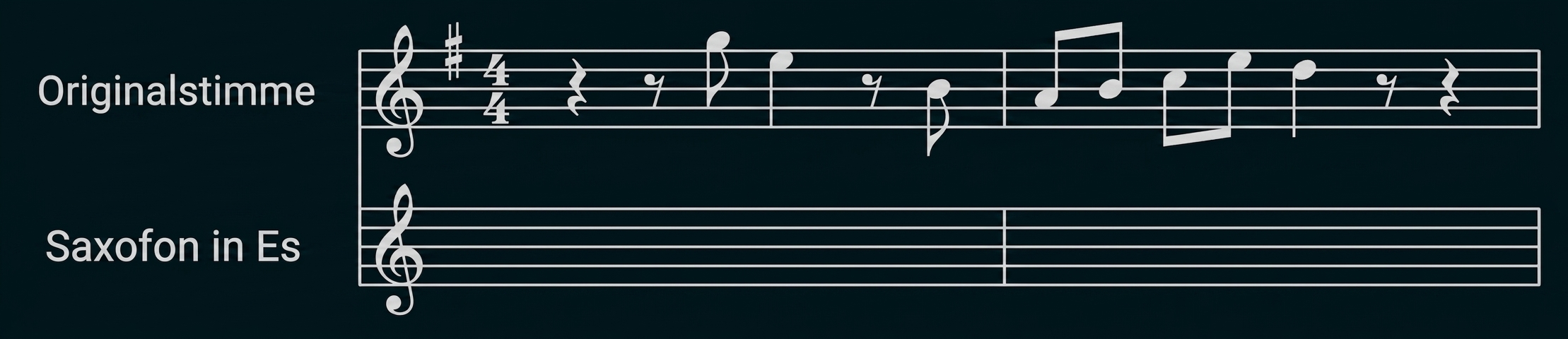 Notenbild einer Melodie für Originalstimme und Saxofon in Es